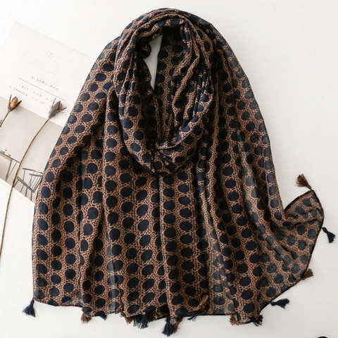 Bohemian Leopard Polka Dot Print Scarf Voile Shawl With Tassels Ethnic Style Retro Women Sun Protection Wrap