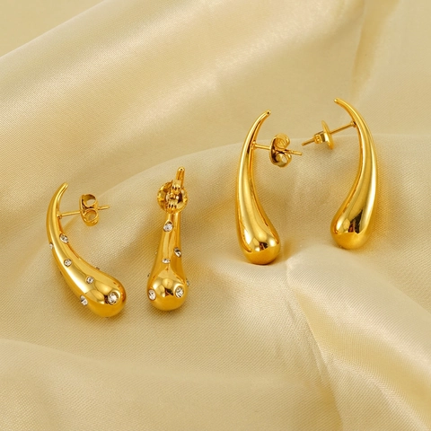 Orecchini A Lobo Goccia D'acqua Acciaio Inossidabile Placcato Oro 18K Con Zirconia Strass Ins Moda Vintage Per Donne