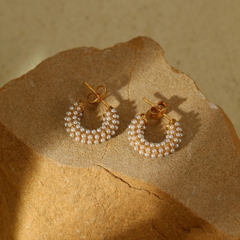 Luxe Roestvrij Stalen C-Vormige Oorbellen Voor Vrouwen Kleurrijke Strass Ingelegde Kunstparel Oorknopjes Sieraden