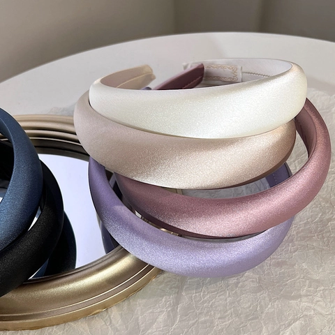 Sponge Padded Headband Satin Fabric Wide Thick Solid Color Elegant Hair Hoop Accessories For Women