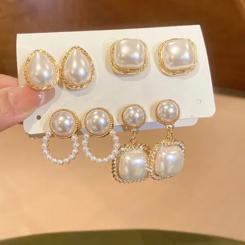 Orecchini Di Künstliche Perle Eleganti Vintage Con Perno In Argento Strass Quadrati Goccia Geometrici Per Donne