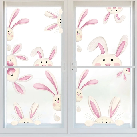 Adesivi per Finestre a Forma di Coniglietto Pasquale Cartone Animato Adesivi per Vetri Decorazioni per la Casa PVC Riutilizzabili