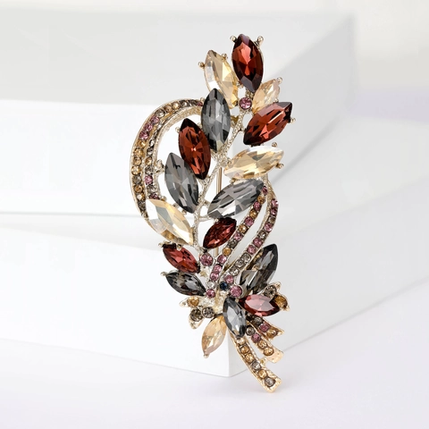 Spilla Elegante In Cristallo Di Spiga Di Grano Per Donne In Lega Di Strass Gioiello A Forma Di Foglia Accessorio