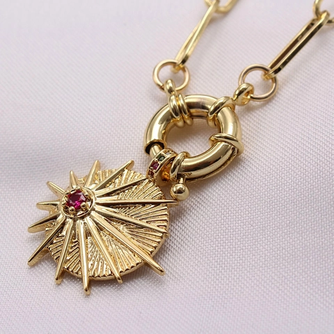 Vintage Kupfer Gliederkette Halskette 18K Vergoldet Sonne Mond Stern Anhänger Zirkonia Schmuck Für Damen Herren Geschenk