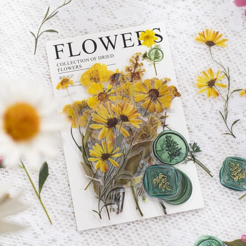 Vintage PET Stickers Met Droogbloemen En Lakzegels Transparante Waterdichte Decoratieve Plaatjes Voor DIY Scrapbooking