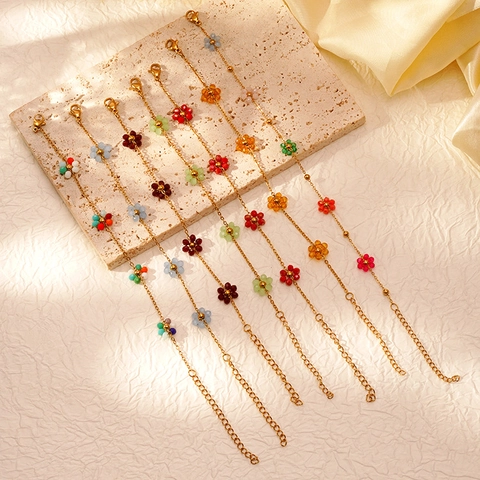 Bracciale Con Perline Di Fiori Bohemia Acciaio Inossidabile Placcato Oro Cristallo Di Vetro Fatto A Mano Catena Regolabile Gioielli Per Donne Ragazze