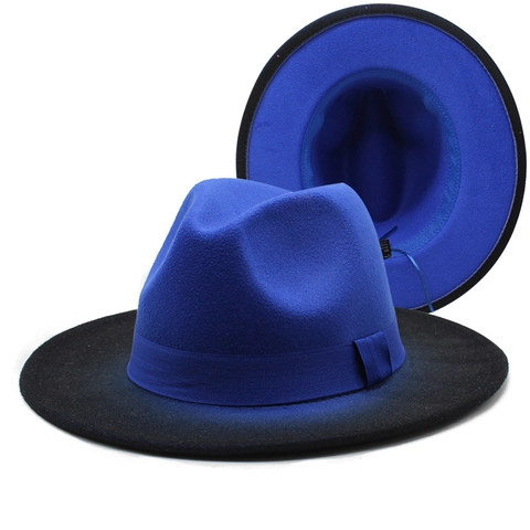 Breiter Krempe Fedora Hut Wollfilz Gradient Zweifarbig Verdickte Jazz Kappe Elegant Western Vintage Für Damen Herren