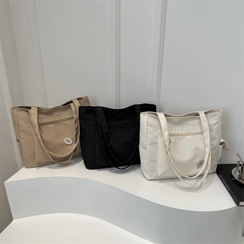 Sac Cabas En Nylon Grande Capacité Femmes Sac À Main Épaule Minimaliste Pour École Travail Décontracté Plusieurs Poches
