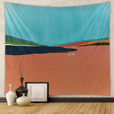 Abstract Landscape Tapestry Polyester Fiber Wall Hanging Bohemian Modern Art Background Decor Living Room Bedroom