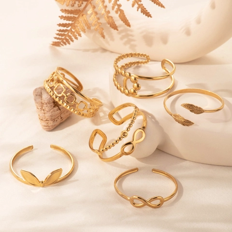 Gouden Titanium Staal Open Armring Verstelbare Armband Konijnenoor Veer Blad Oneindigheid Minimalistische Sieraden