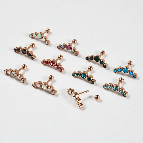Curved Barbell Earring Stainless Steel Inlaid Opal Zircon Helix Cartilage Piercing Jewelry External Thread Ball Unisex