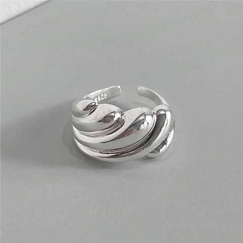 925 Sterling Silber Verstellbarer Ring Wellenstruktur Croissant Design Minimalistischer Retro Industrie Stil Für Frauen