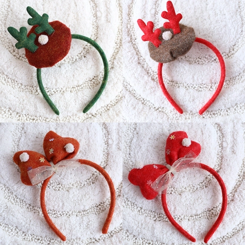 Christmas Headband Reindeer Antlers Sequin Santa Hat Snowman Bow Holiday Party Costume Hair Accessories Festive Fabric