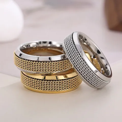 Rotatable Woven Mesh Band Ring Stainless Steel Stress Relief Industrial Minimalist Fashion Jewelry For Men Women