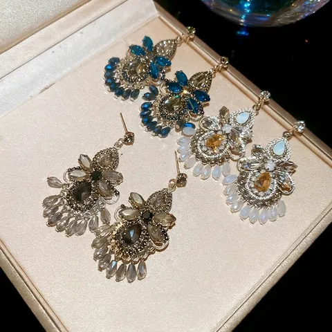 Orecchini Pendenti Boho Con Nappine E Perno In Argento Etnico Lusso Strass Cristallo Gioielli Per Donna