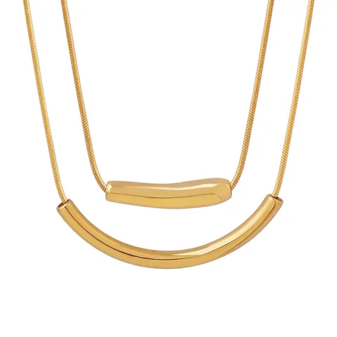 Minimalist Smile Curved Tube Pendant Necklace Titanium Steel 18K Gold Plated Snake Chain Clavicle Jewelry Women