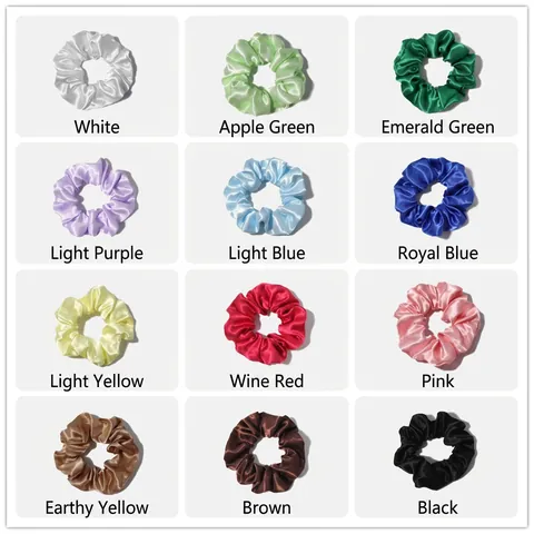 Satin Scrunchies Satin Like Elastic Hair Ties Solid Color Ponytail Holders Vintage French Style For Women Girls