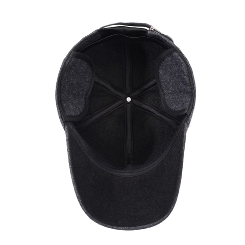 Men Woolen Baseball Cap Warm Winter Hat With Ear Protection Outdoor Casual Metal Logo Adjustable