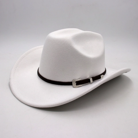 Western Cowboyhut Für Herren Damen Vintage Baumwolle Filz Fedora Hut Mit Ledergürtelschnalle Breite Krempe Jazz Hut Reise Sonnenhut