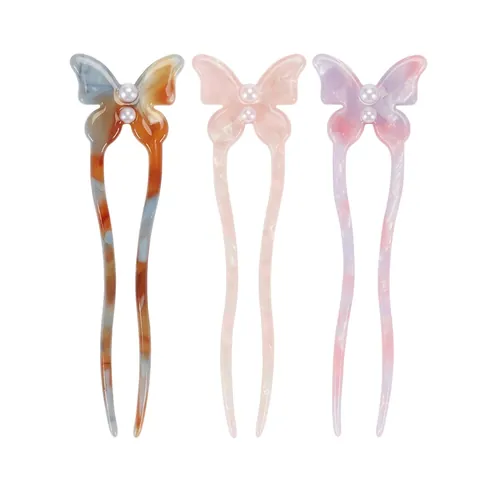 Horquilla De Mariposa Acetato Pasador En U Con Perla Artificial De Imitación Accesorios Para El Cabello Elegantes Para Mujeres