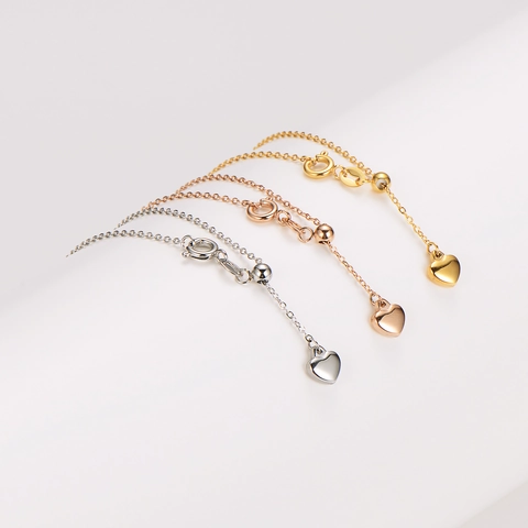 Collar Con Colgante De Corazón Minimalista De Acero Inoxidable 304 Cuenta Deslizante Ajustable Cadena O Joyería Para Mujer