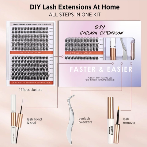DIY Eyelash Extension Kit Cluster Lashes Individual Lash Extensions With Bond And Seal Remover Tweezers Professional