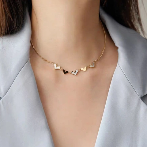 Collar De Corazón Acero Inoxidable Incrustación De Nácar Elegante Joyería De Nicho Dulce Para Mujeres