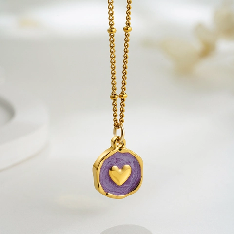 Collar Con Colgante Esmaltado De Acero Inoxidable Bañado En Oro De 18K Corazón Estrella Luna Cruz Joyería Simple Y2K Mujer