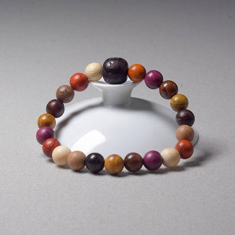 Wood Beaded Bracelet Multi Color Carved Lion Head Ethnic Zen Style Jewelry Accessory For Men Women