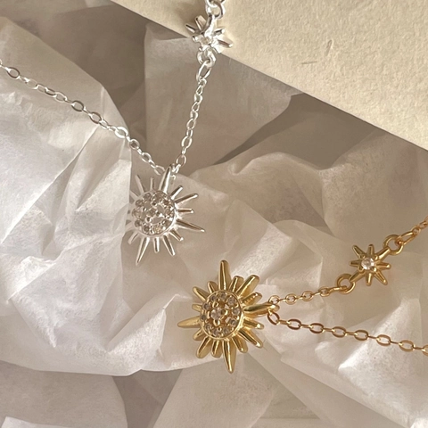 925 Sterling Silver Sunburst Star Pendant Necklace With Zircon Minimalist Korean Style For Women
