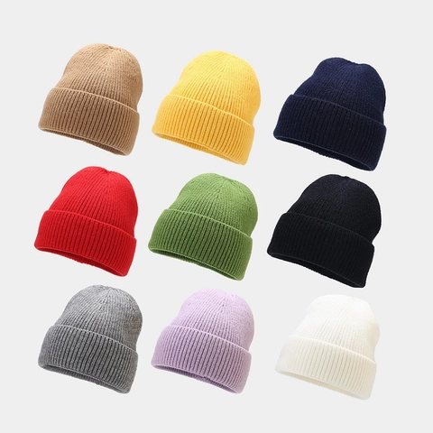 Gorro De Punto Beanie Para Hombre Mujer Color Sólido Acrílico Nervado Con Vuelta Invierno Cálido Exterior Skull Cap Moda