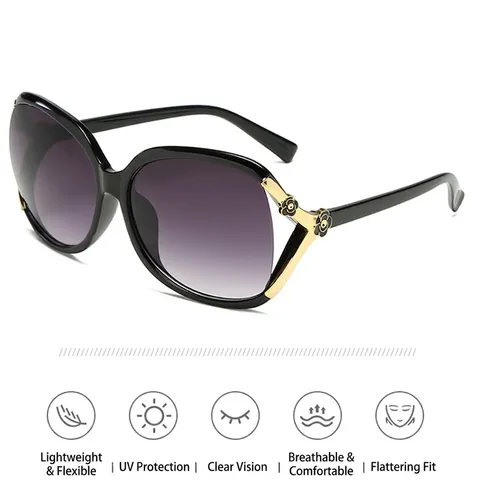 Fashion Sunglasses Oversized PC Frame Flower Accent Gradient Lenses Retro UV400 Elegant Outdoor Eyewear For Women