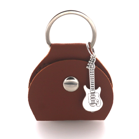 Portapúas De Guitarra Estuche De Cuero PU Con Colgante De Guitarra Llavero Bolsa De Almacenamiento Portátil