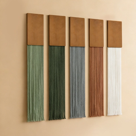 Handmade Woven Macrame Wall Hanging Cotton Rope Wood Bohemian Nordic Style Tassel Tapestry For Home Living Room Decor