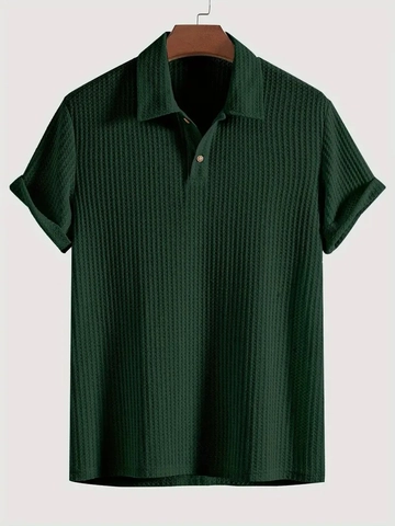 Polo de Manga Corta para Hombre Verano Transpirable Empalme Top Color Sólido Cuello Polo Moda Estilo Urbano Punto Gofre Polo