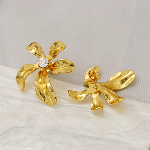 Grote Bloem Oorknopjes Roestvrij Staal 18K Verguld Strass Kunstparel Inlay 3D Bloemblad Sieraden Voor Dames