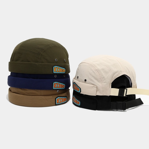 Retro Randloze Docker Muts Ripstop Polyester Letter Patch Verstelbare Ademende Streetwear Miki Pet