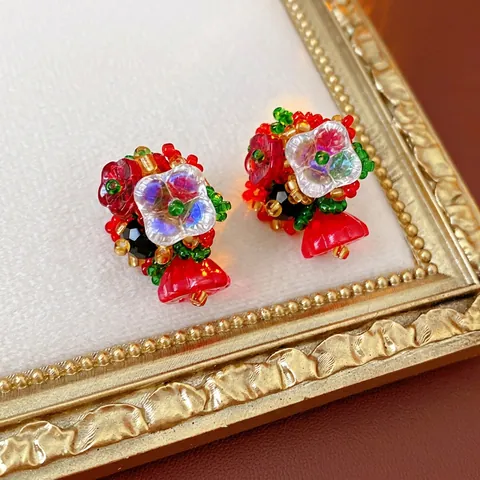 Handgefertigte Blumenohrringe Mit 925 Sterling Silber Ohrstecker Vintage Floral Studs Für Damen Festlicher Schmuck