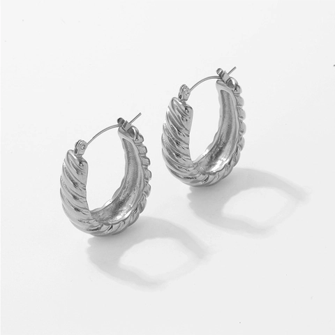 Pendientes De Aro Croissant De Acero Inoxidable Chapado En Oro De 18K Forma De C Textura Retorcida Joyas Mujer