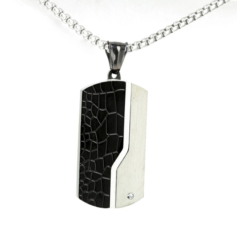 Collana Con Pendente Da Uomo Acciaio Inossidabile Texture Incrinata Nero Argento Bicolore Spazzolato Gioielli Geometrici Vintage Con Strass