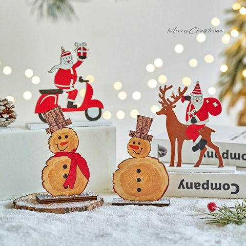 Christmas Wooden Tabletop Ornaments Santa Claus Reindeer Snowman Figurine Painted Desktop Holiday Decor For Home