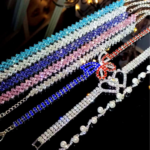 Shiny Full Rhinestone Bracelet Copper Silver Plated Adjustable Chain Jewelry For Women Wedding Party Elegant