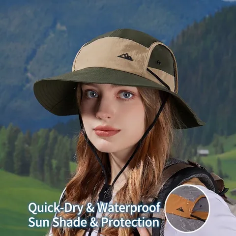 Cappello Pescatore Esterno Nylon Asciugatura Rapida Impermeabile Tesa Larga Coulisse Regolabile Escursionismo Unisex