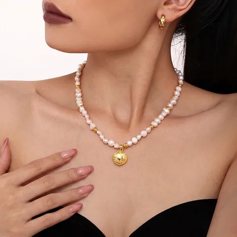 Natural Freshwater Pearl Necklace Copper 18K Gold Plated Handmade Beaded Choker For Women French Luxury Style Jewelry Gift