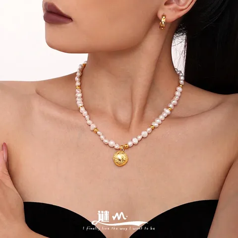 Natural Freshwater Pearl Necklace Copper 18K Gold Plated Handmade Beaded Choker For Women French Luxury Style Jewelry Gift