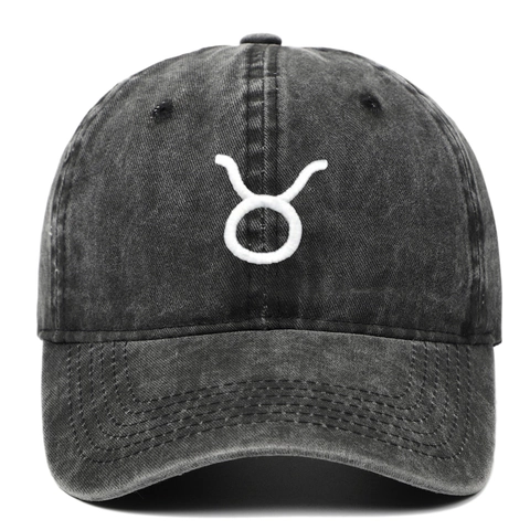 Washed Cotton Baseball Cap Taurus Zodiac Embroidery Vintage Casual Outdoor Sun Protection Hat Adjustable