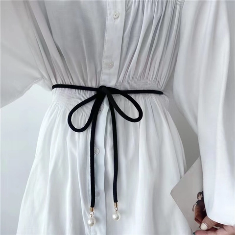 Ceinture Fine En Corde De Velours Pour Femme Chaîne De Taille Décorative Avec Pendentifs Künstliche Perles Ajustable Pour Robe Pull
