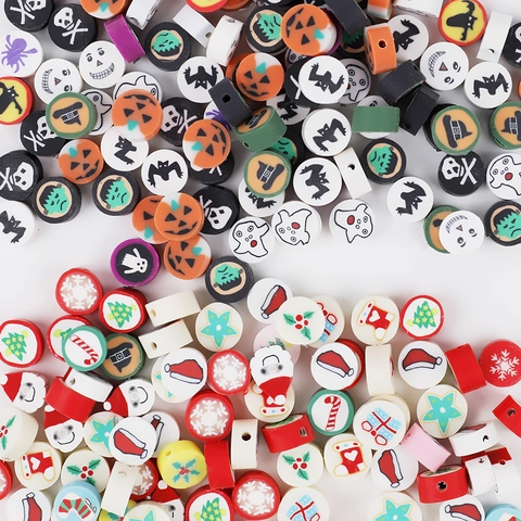 Perle In Argilla Polimerica Tema Halloween Natale Fette Sciolte Per Fai Da Te Bracciale Collana Creazione Di Gioielli Motivi Festivi Zucca Fantasma Babbo Natale
