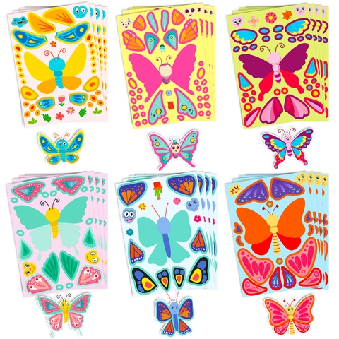 DIY Butterfly Face Changing Stickers For Kids Cartoon Waterproof Reusable Animal Puzzle Sticker Journal Decoration