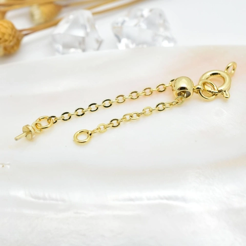 DIY Jewelry Findings Copper 18K Gold Plated Adjustable Extension Chain Sliding Buckle O-Chain Tail Chain Accessory For Necklaces